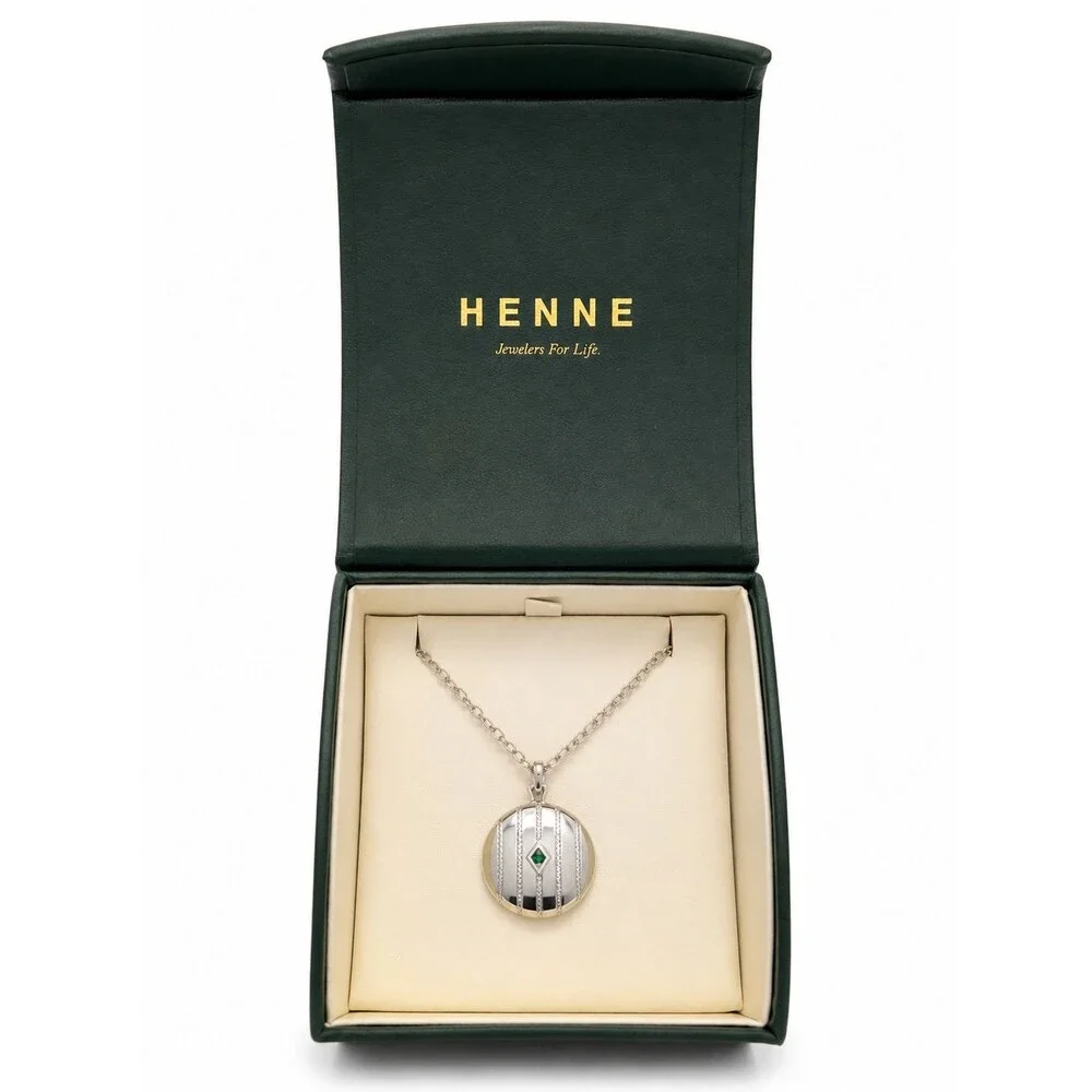 Sterling Silver Monica Rich Kosann Beaded Center-Emerald Locket 30 Inch Necklace